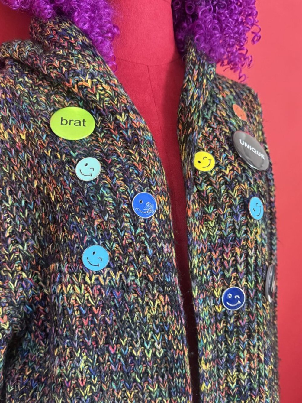 DIY Rainbow Hooded Cardigan + Pin Set | Oversized Knit Sweater